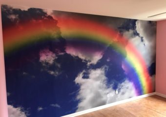 clouds and rainbow wallpaper for girls room