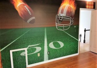 flaming football bedroom wallpaper installation
