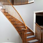 oak finish wooden stairway