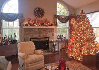 living room decorated for Christmas