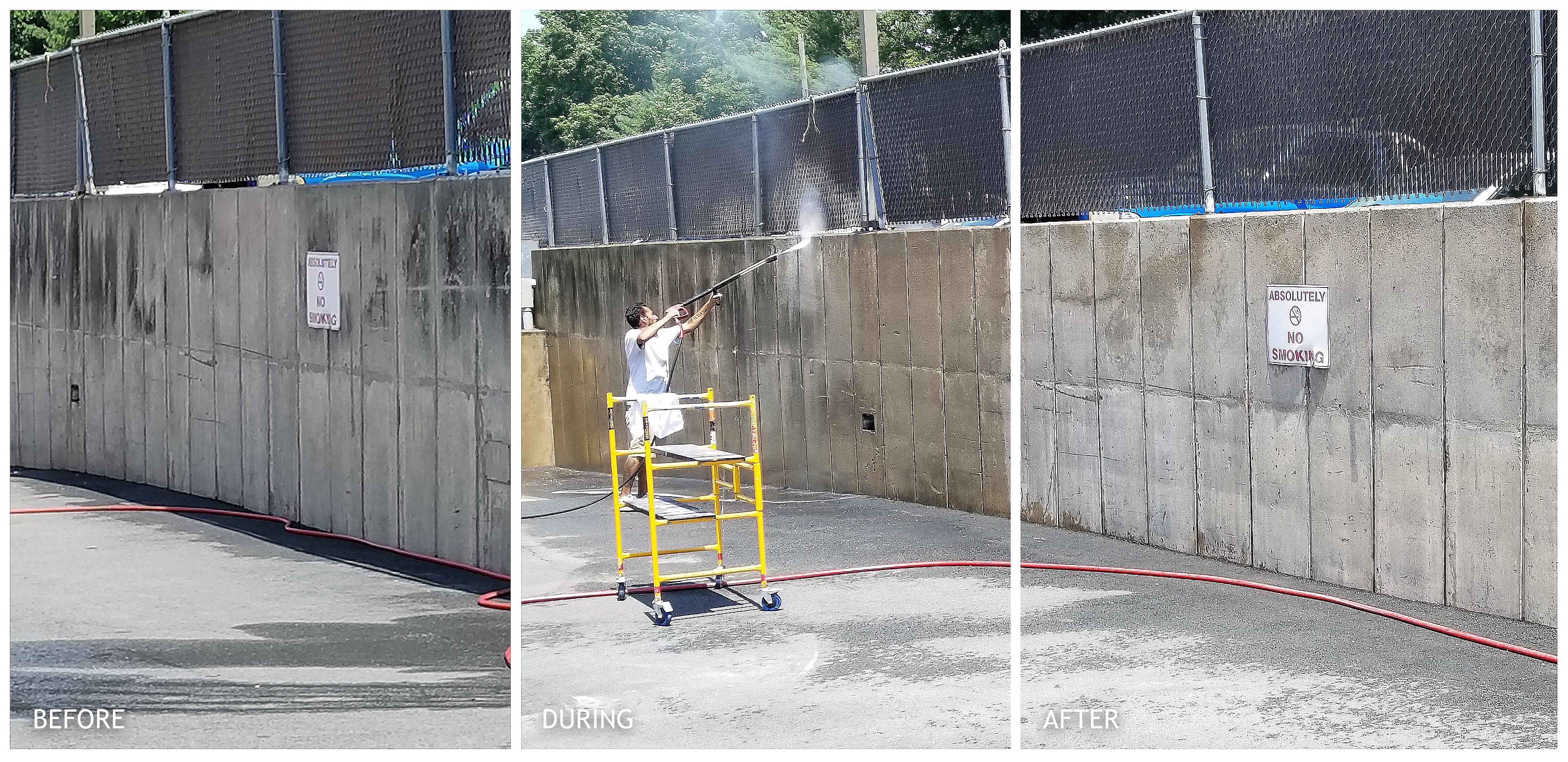 Before and after power washing a business